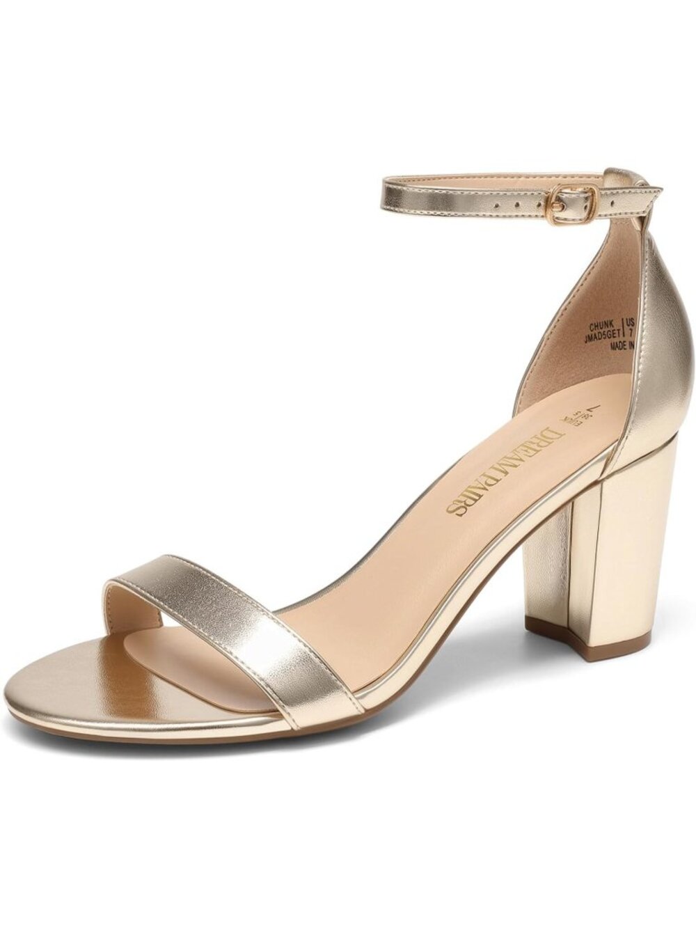 Dream Pairs Women's Light Gold Open Toe Ankle Strap Comfort Block Heel Sandals